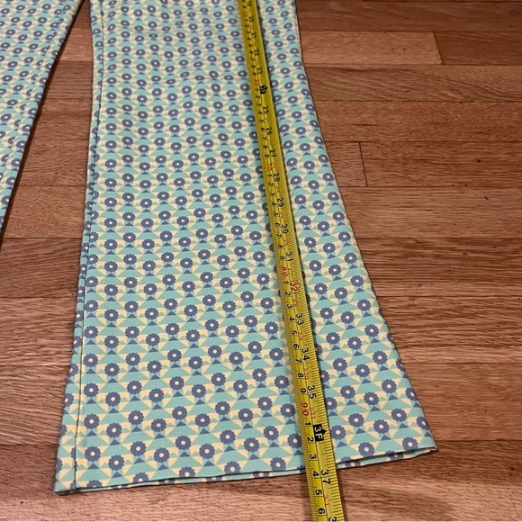 Zara Yellow Green Printed Flare Pants Bottoms S - Picture 11 of 11